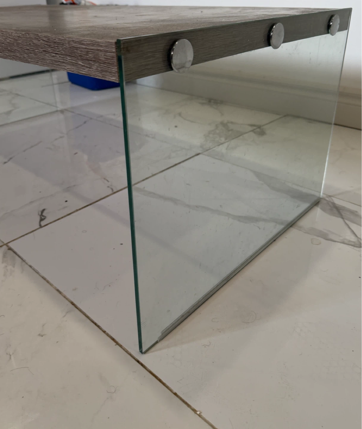 Glass Top Coffee Table with Wood Grain Finish