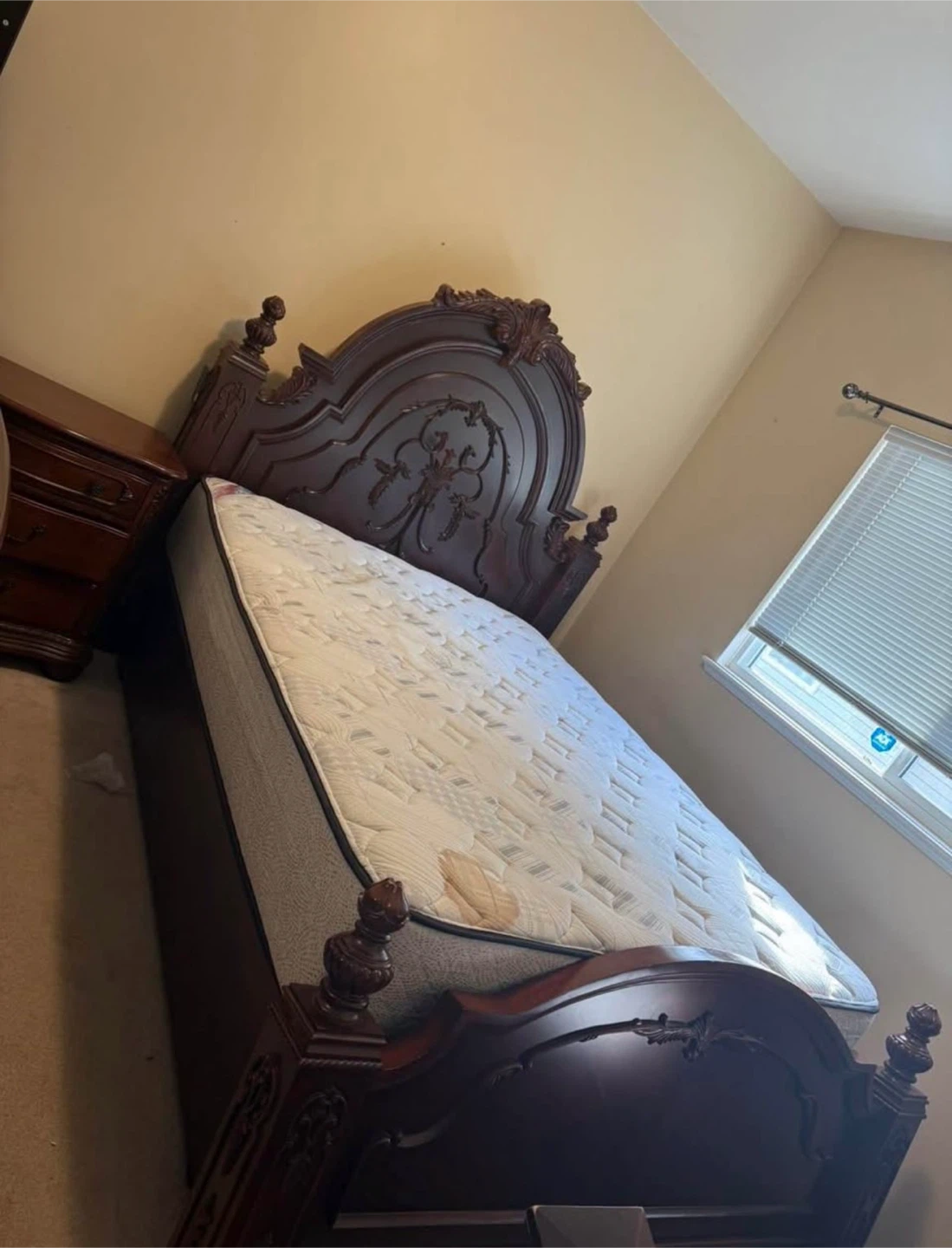 Dark Wood Canopy Bed Frame with Mattress