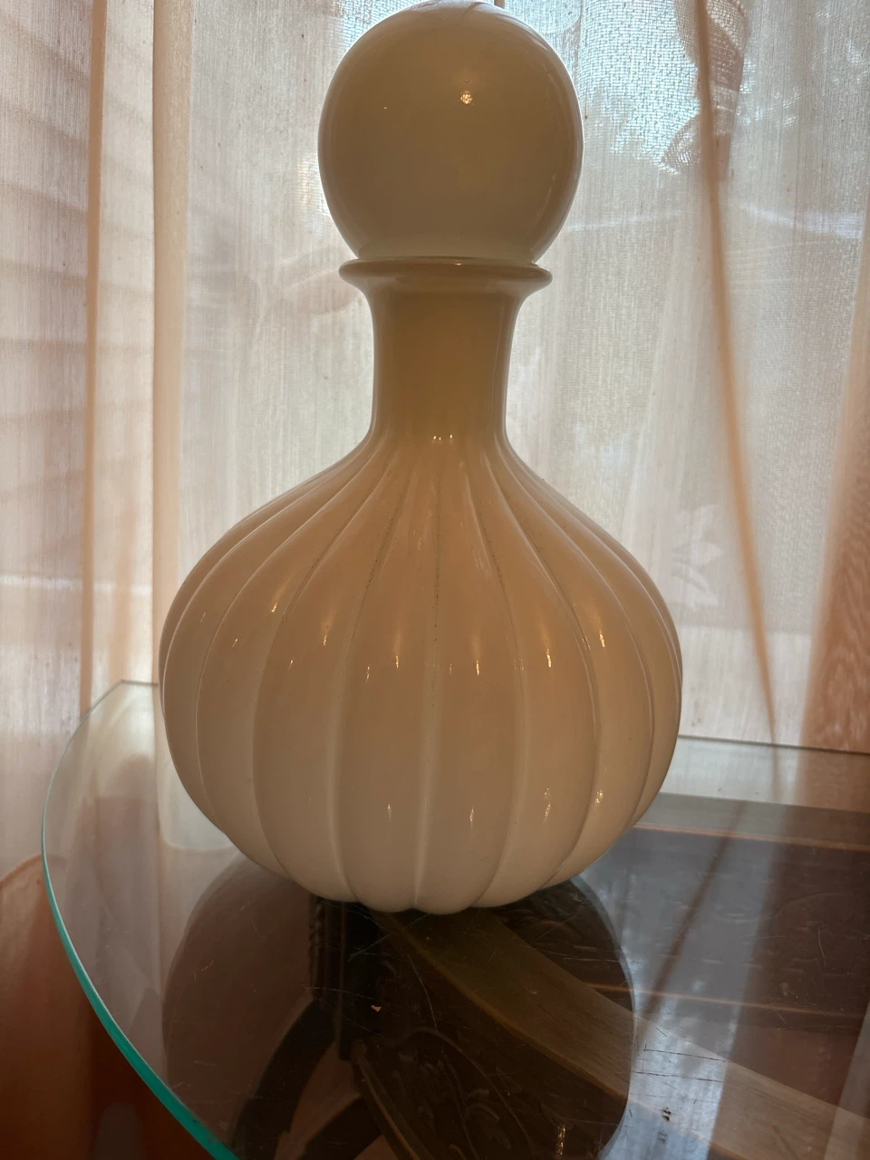 West Elm White Ribbed Decorative Bottle