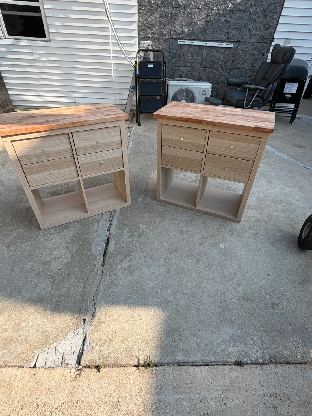 Wooden Side Table with Drawers and Shelves