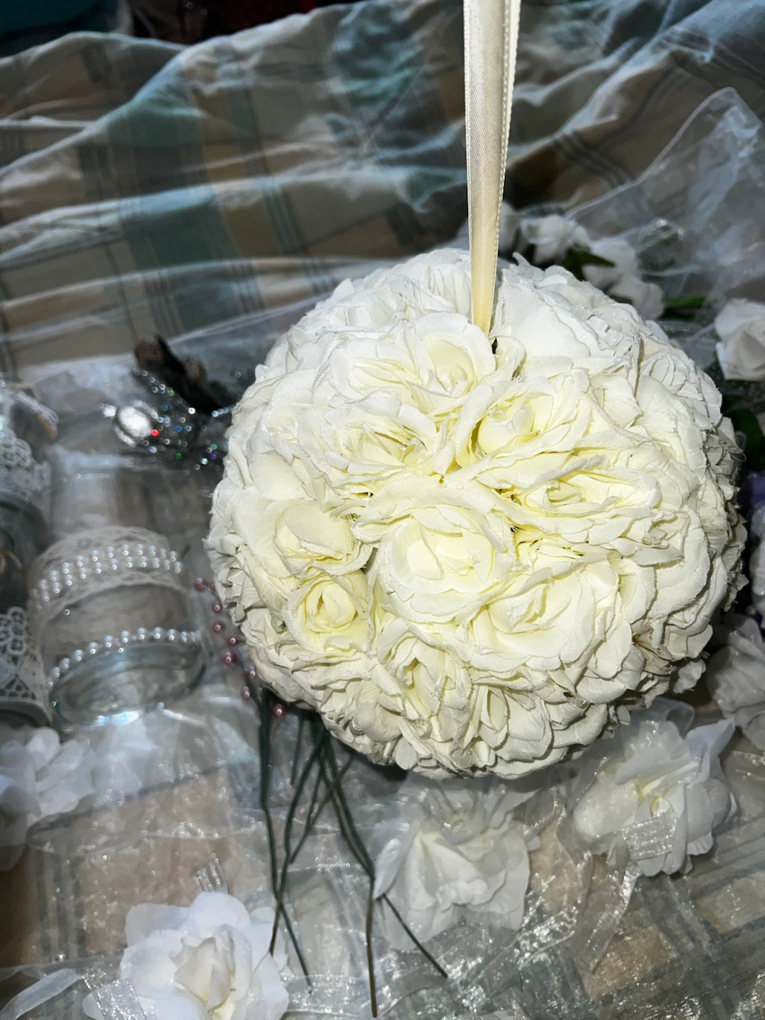 White Artificial Flower Ball Arrangement