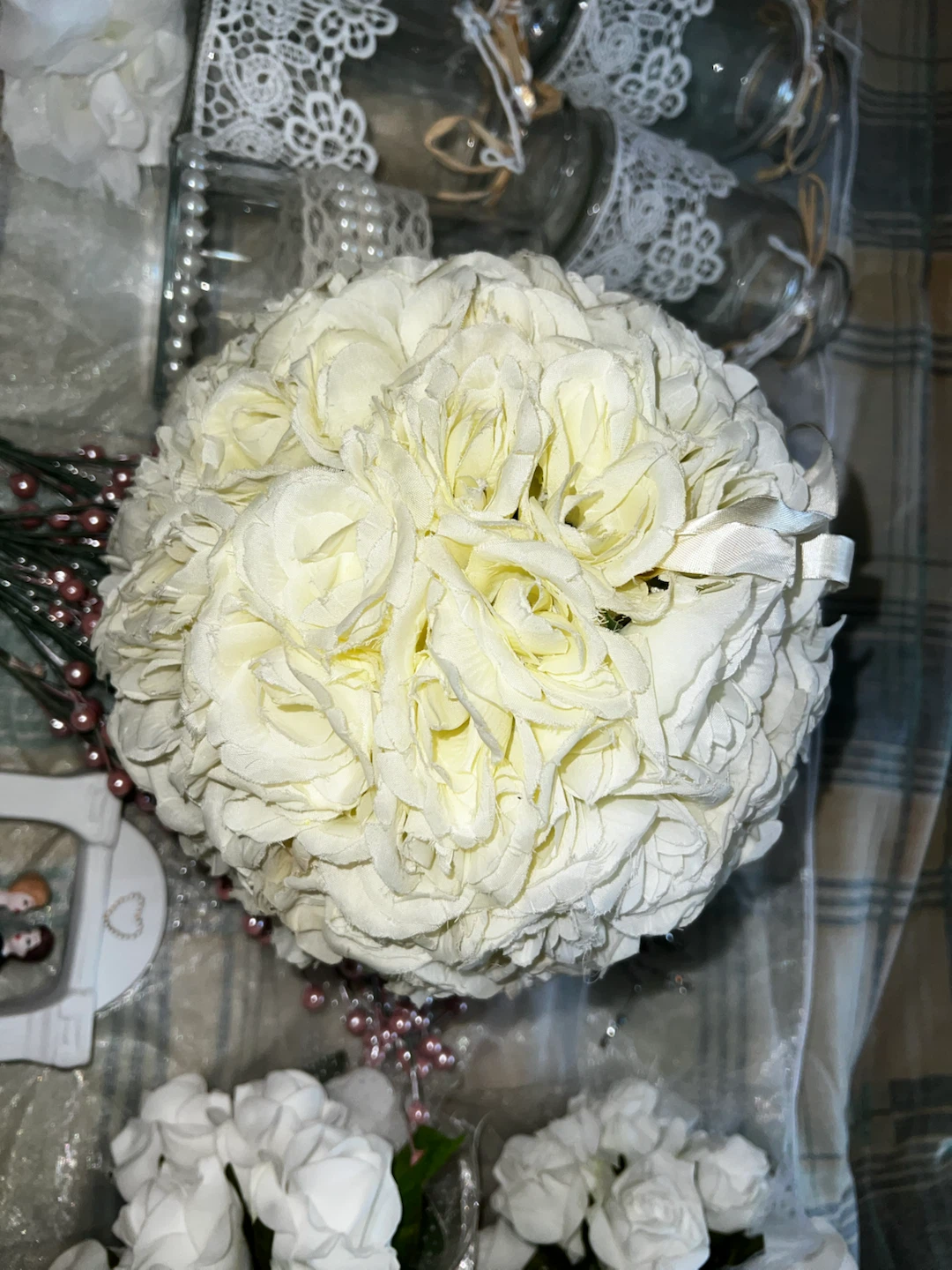 White Artificial Flower Ball Arrangement - photo 2