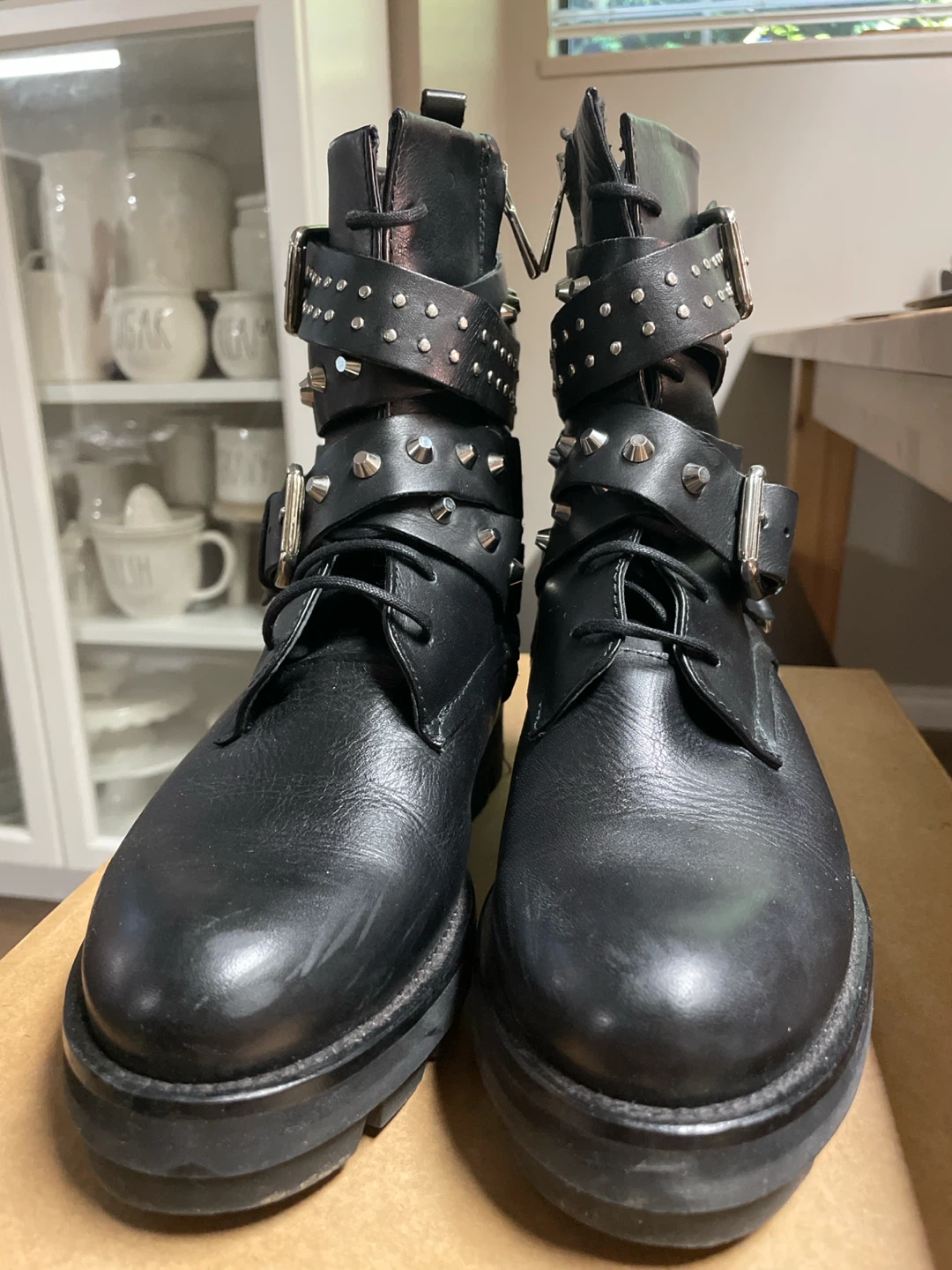 ZARA- BLACK STUDDED BUCKLE COMBAT BOOTS - photo 2