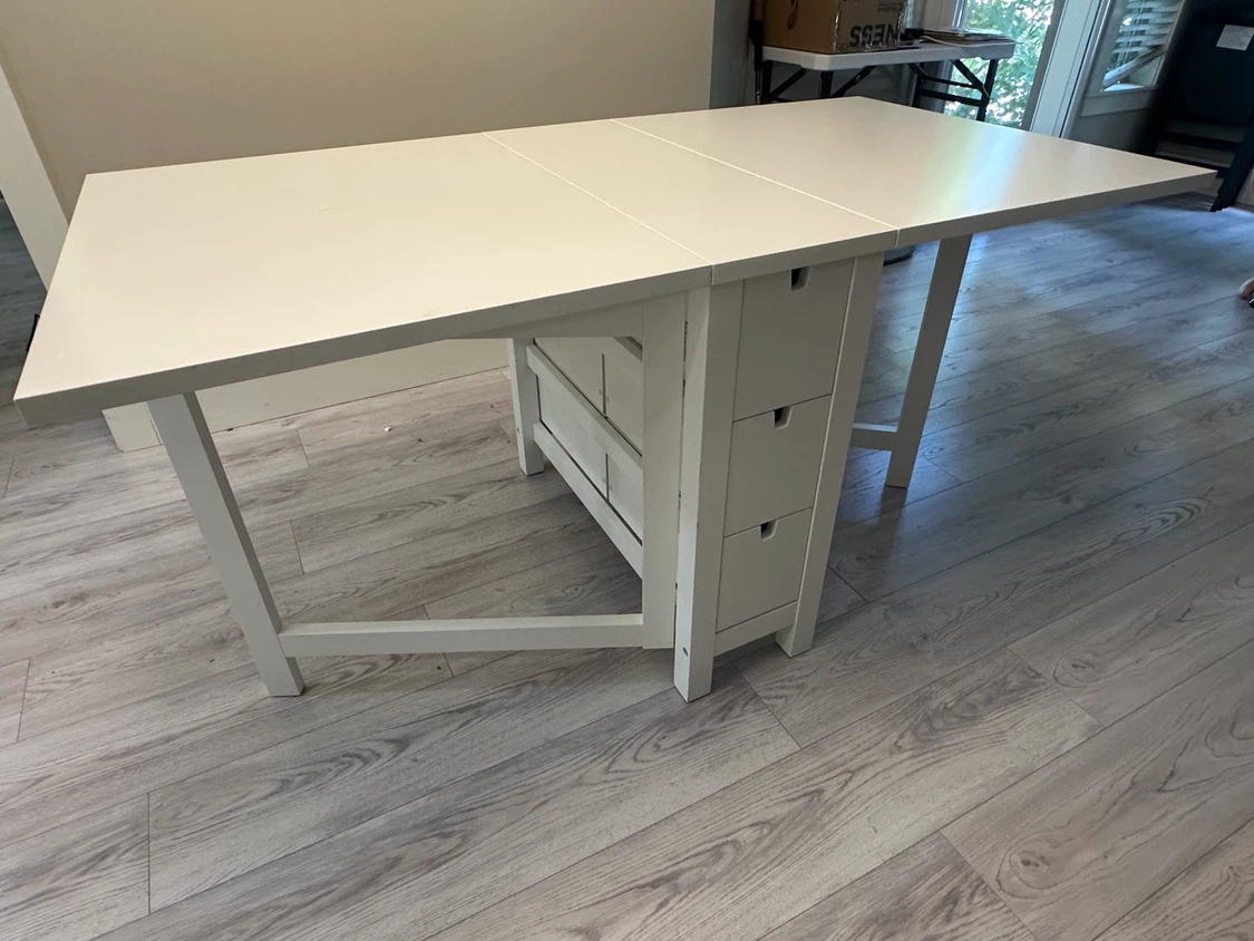 White Drop Leaf Table with Drawers
