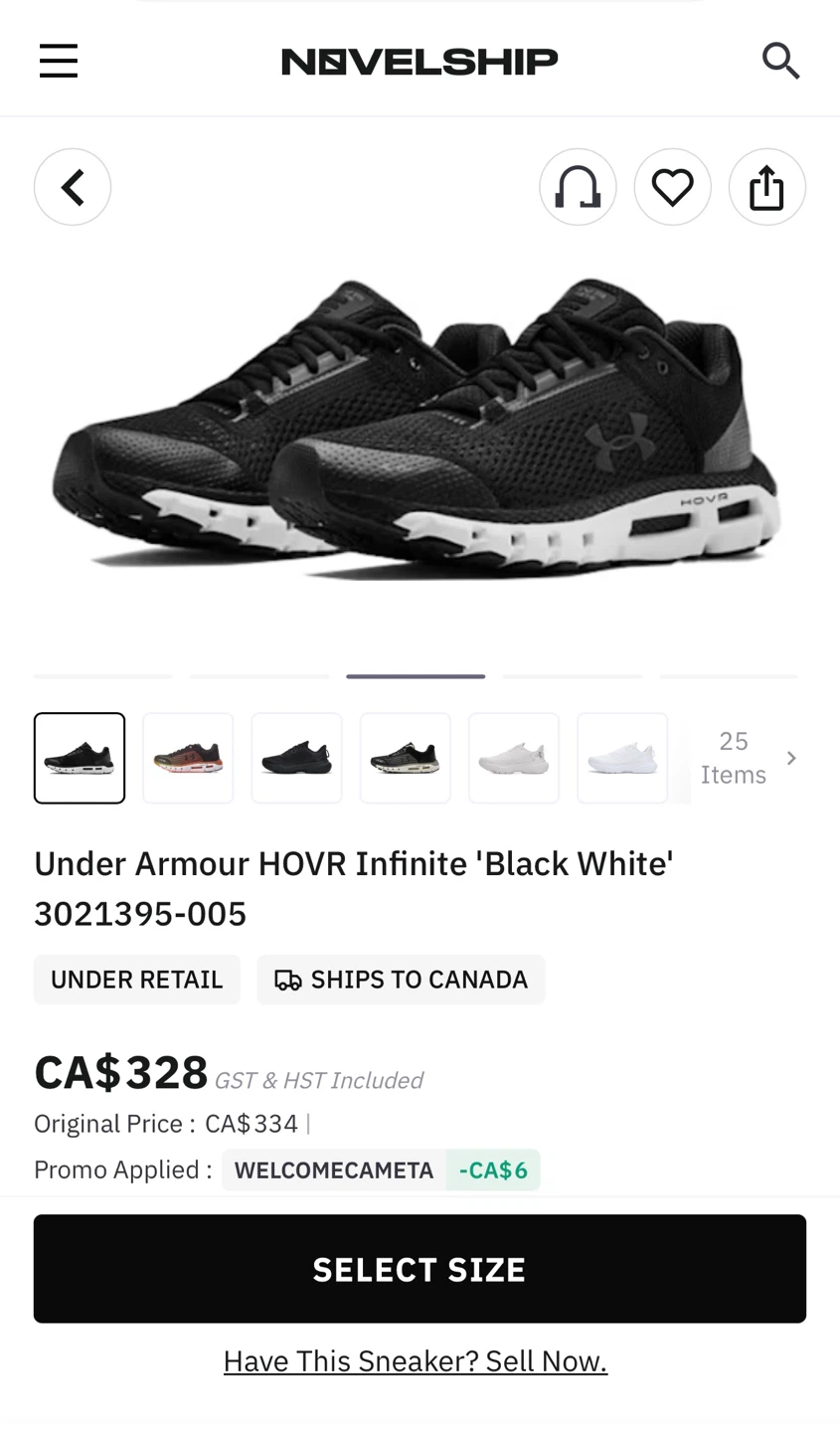 Under Armour HOVR Infinite Black Running Shoes