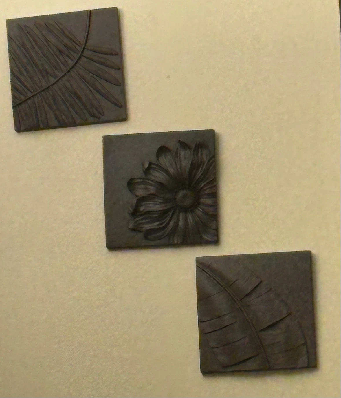 Set of 3 Decorative Wall Tiles with Embossed Designs
