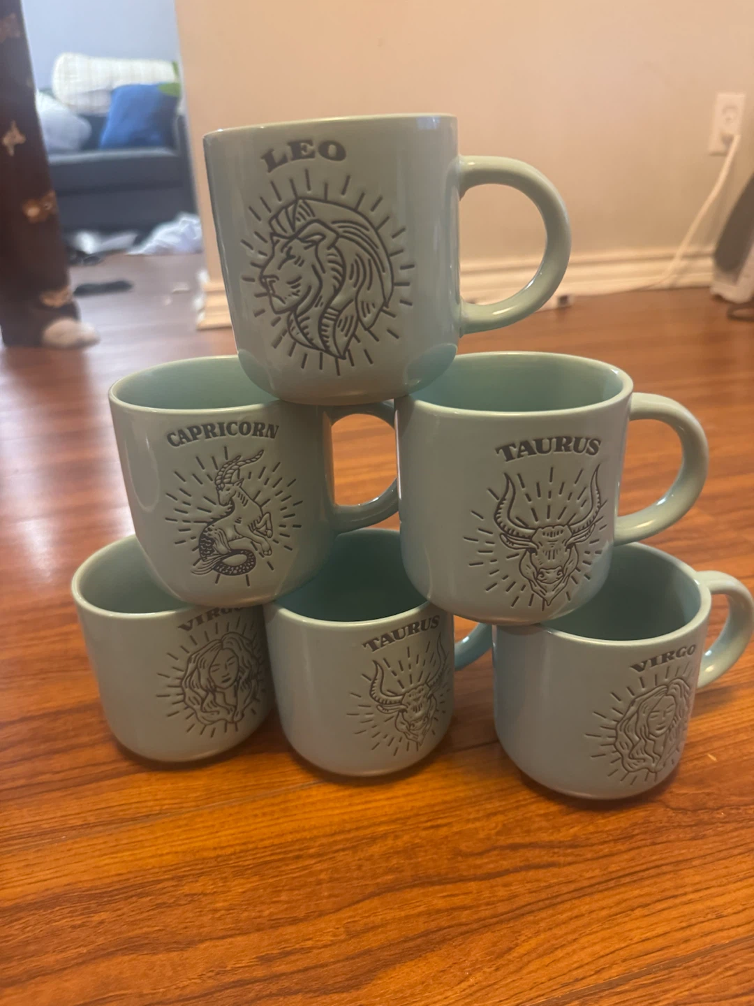 Ceramic Zodiac Mugs Set of 6- Light sea green