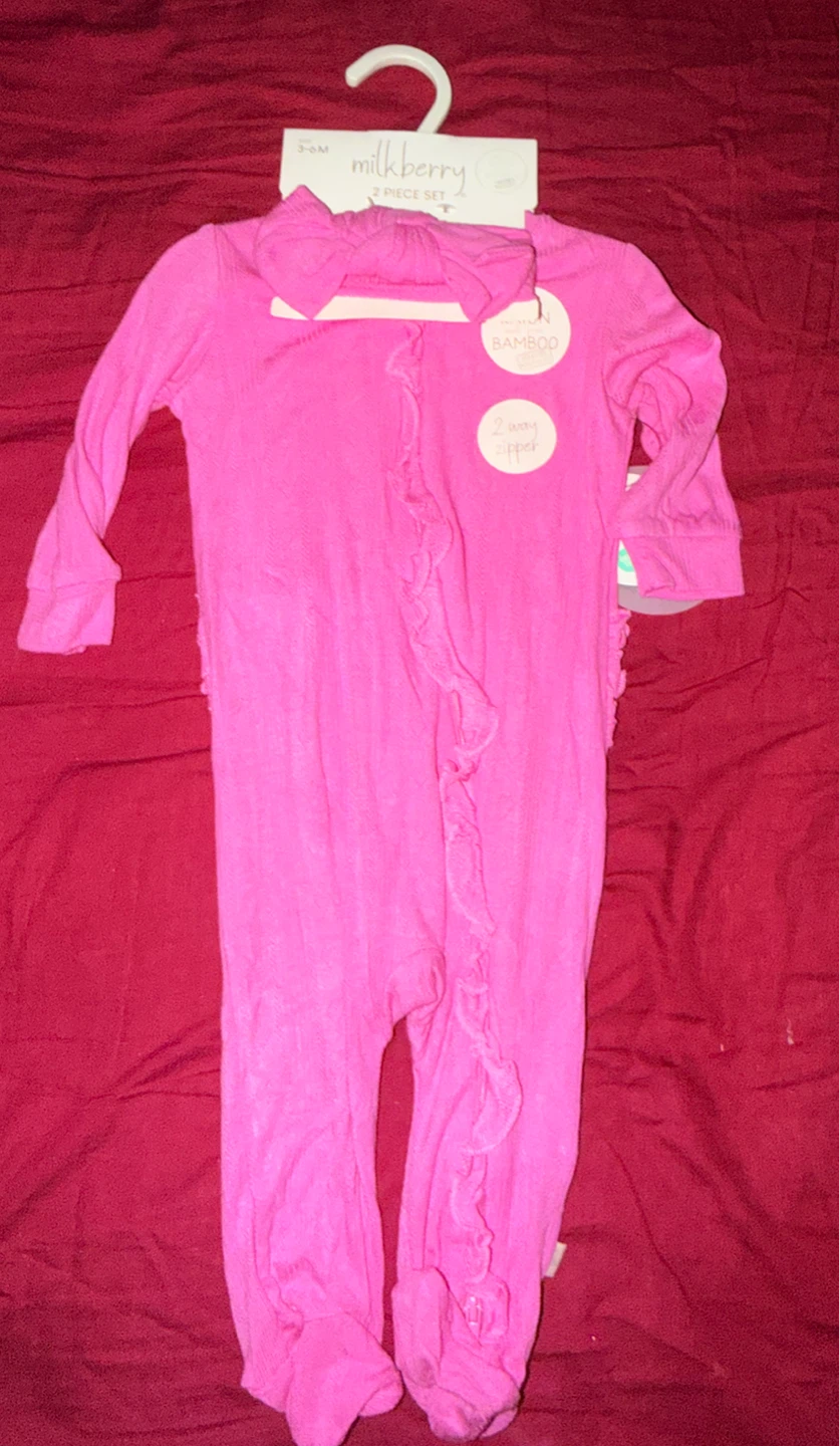 Milkberry Baby Pink Ruffle Bamboo Footie Pajamas 3-6M