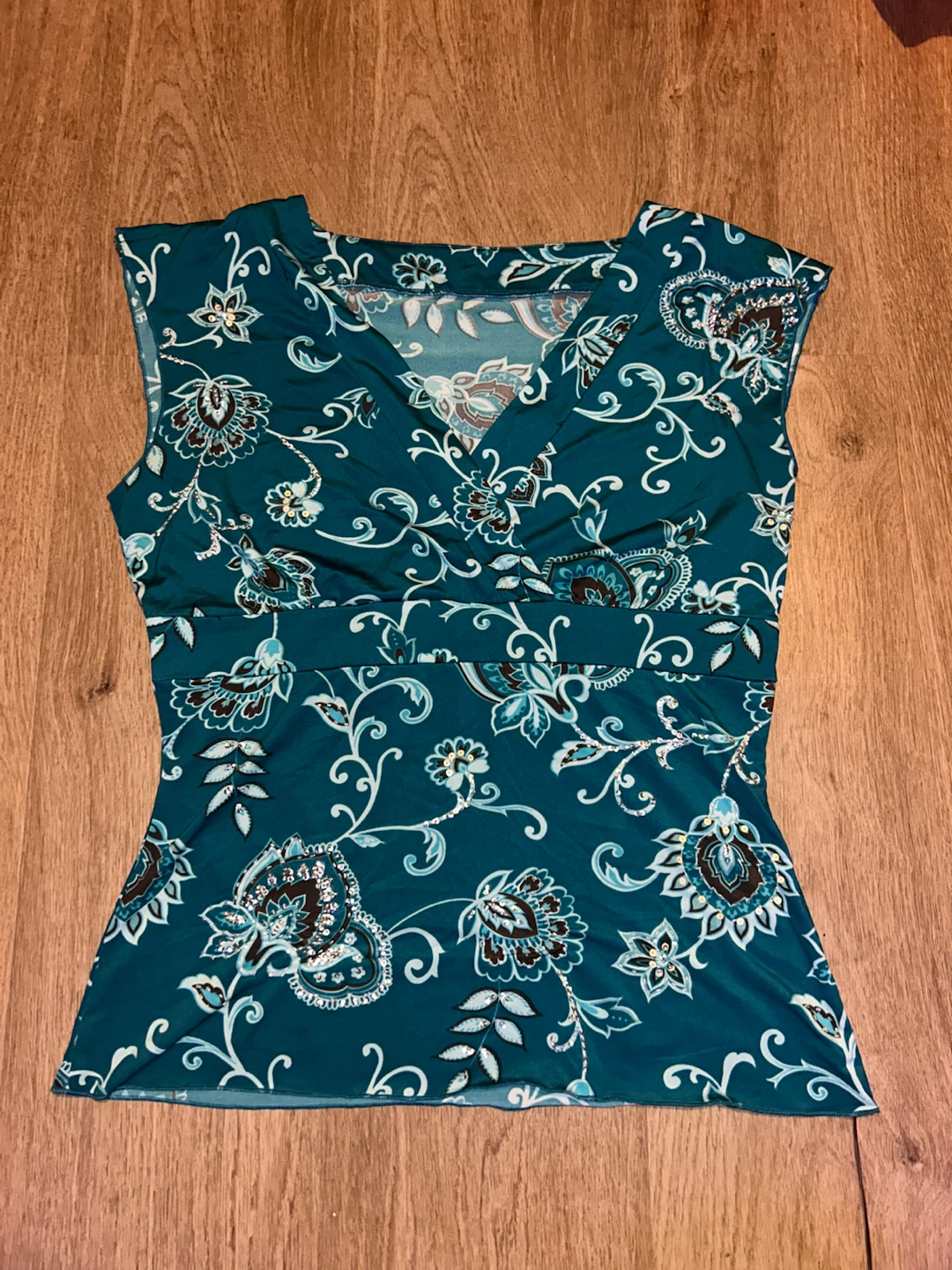 Women's Teal Floral Sleeveless Top