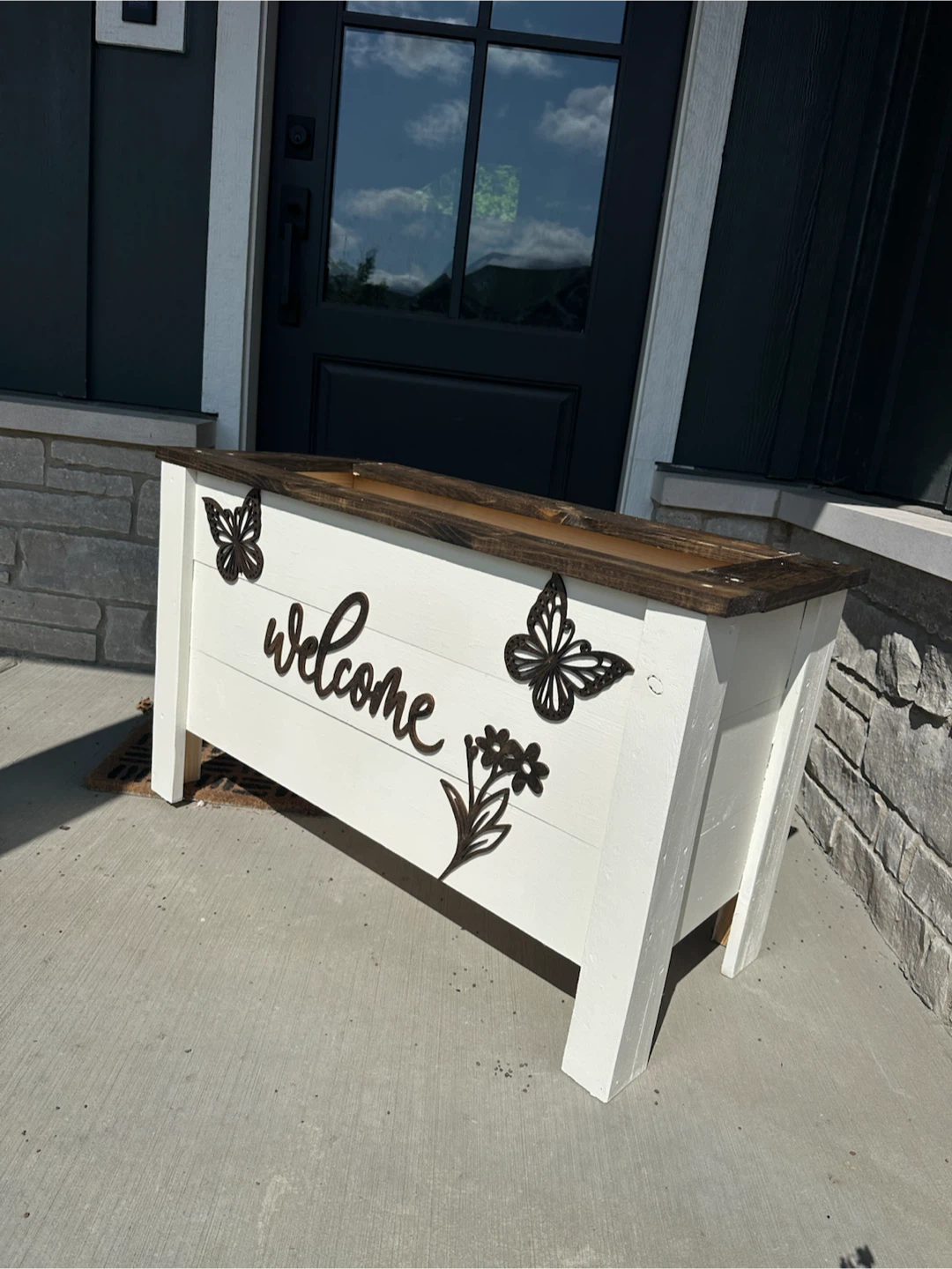 Handmade Wood Planter Box with Welcome Design - photo 2