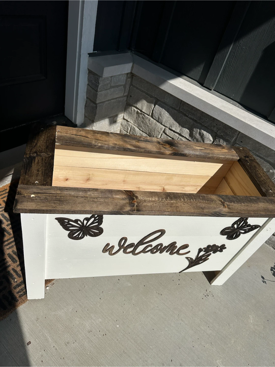 Handmade Wood Planter Box with Welcome Design - photo 3