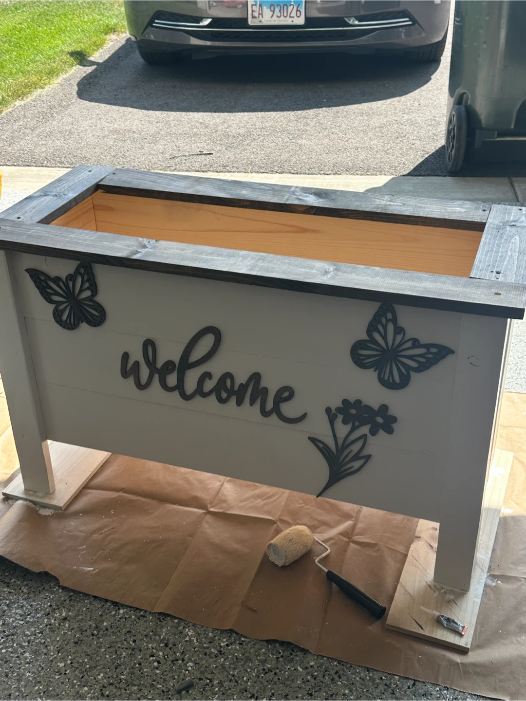 Handmade Wood Planter Box with Welcome Design - photo 5