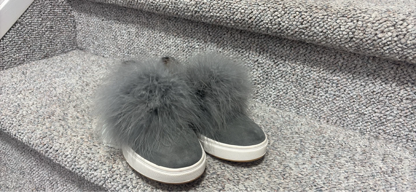 Grey Feather Slip-On Sneakers