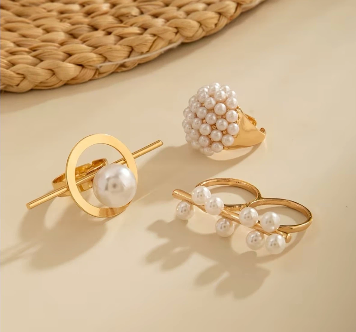 Elegant Pearl Ring Set – 3 Pieces - photo 2