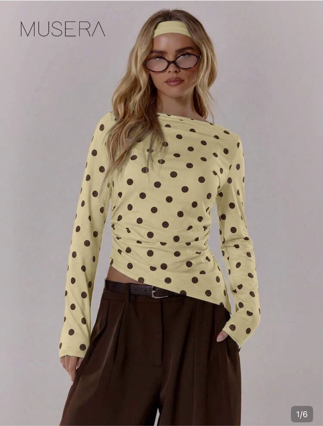 MUSERA Polka Dot Long Sleeve Top