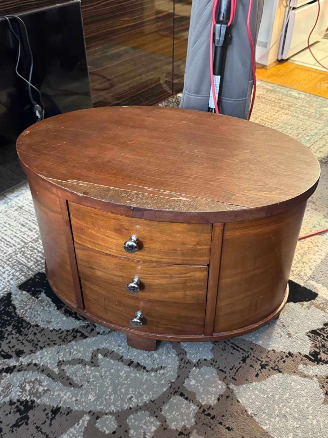 Oval Side Table with 3 Drawers