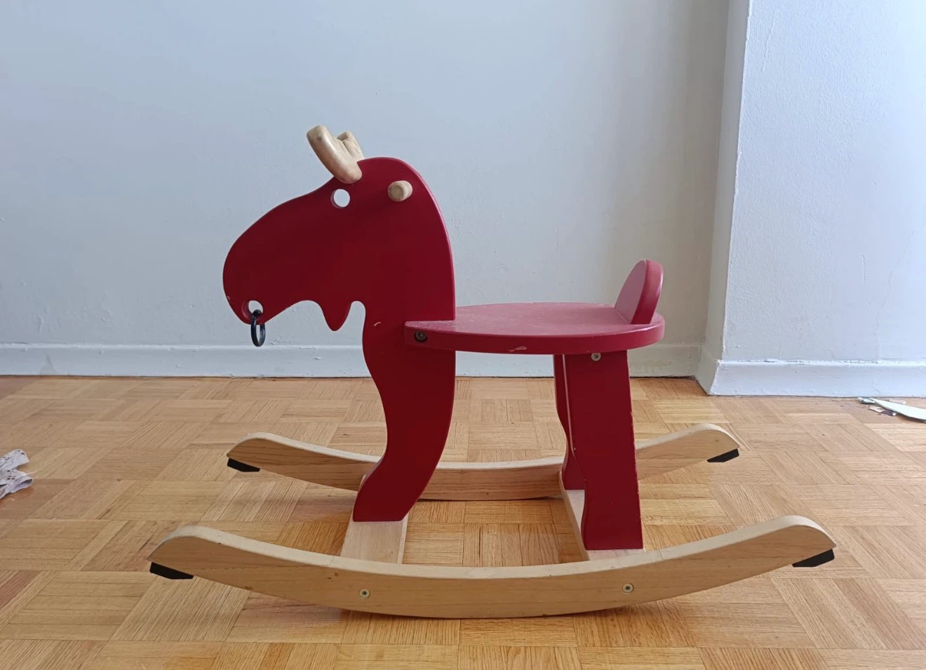 Red Wooden Moose Rocking Horse for Kids