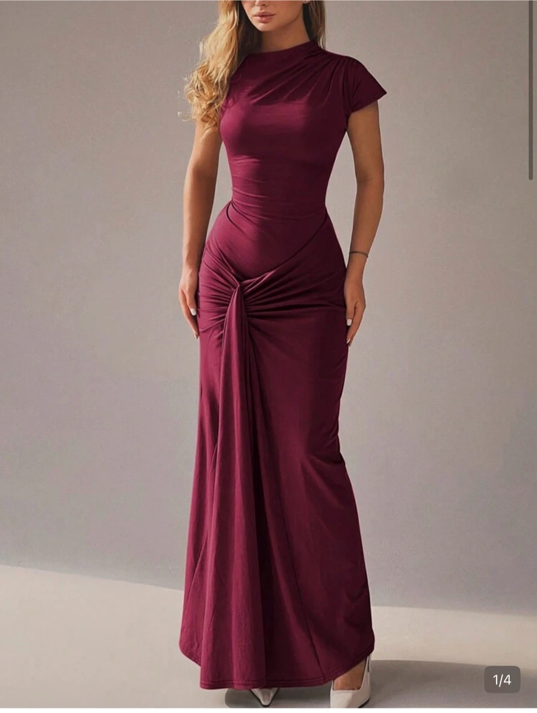 Women's Burgundy Twisted Front Maxi Dress