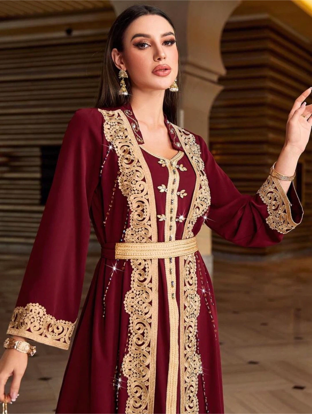 Women's Embellished Kaftan Dress - Burgundy - photo 2