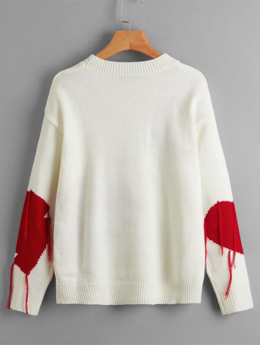 White Sweater with Red Hearts and Tassels - photo 2