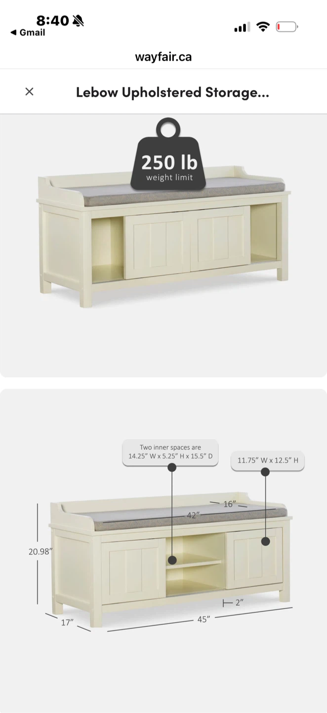 Lebow Upholstered Storage Bench - Cream - photo 2