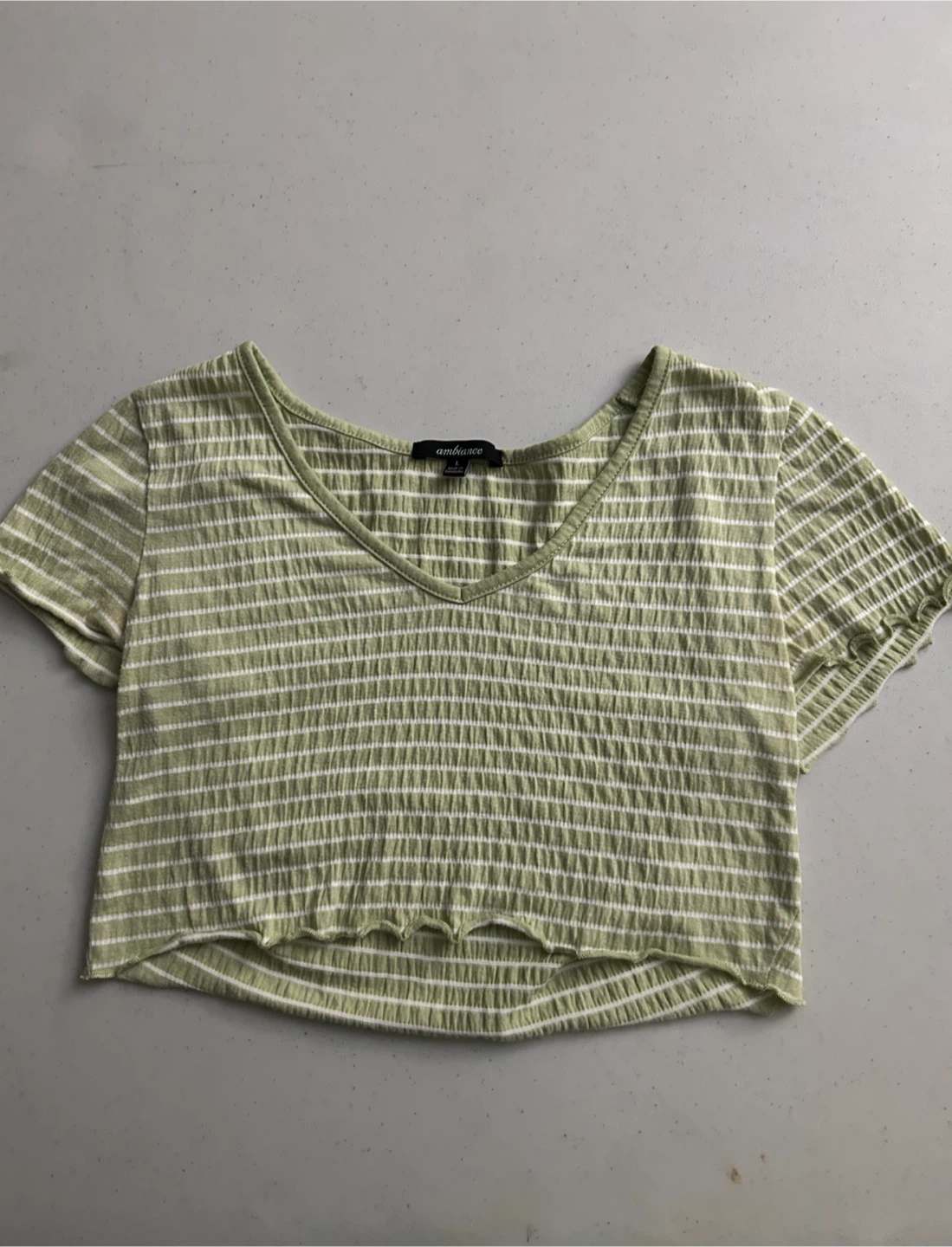 Ambiance Women's Striped White & Green Crop Top