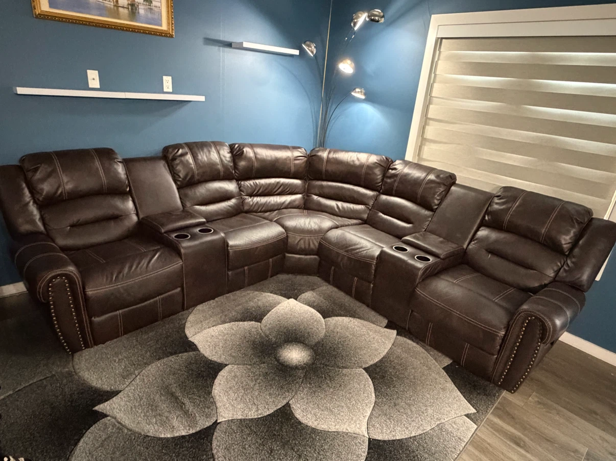 Moving Sale✨Brown Leather Sectional Recliner Sofa