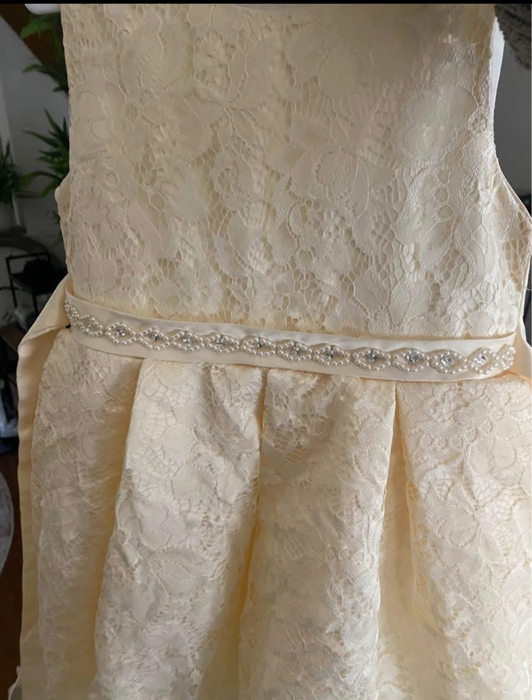 Cream Lace Dress with Pearl Belt