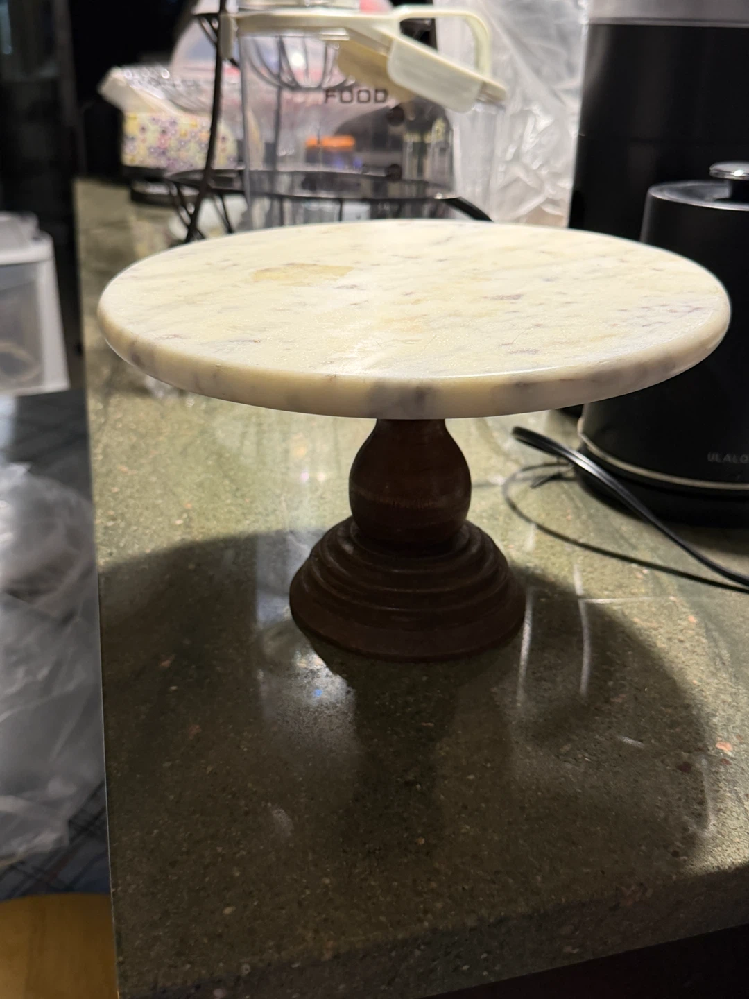 Marble Cake Stand with Wooden Pedestal - photo 2