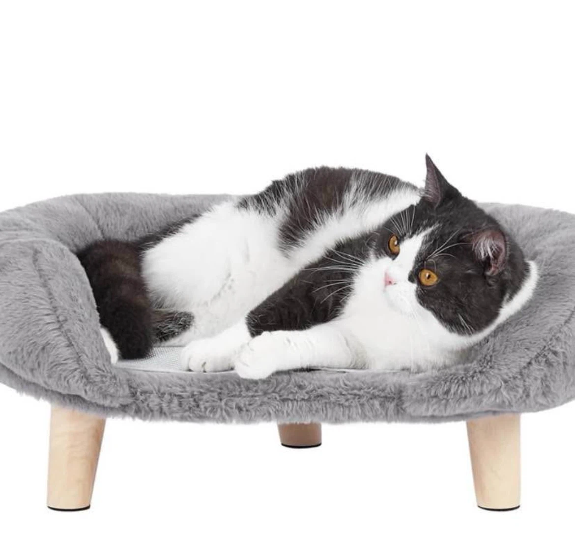 Grey Plush Pet Bed with Wooden Legs