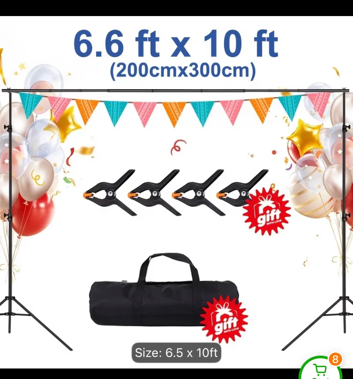 Photography Backdrop Stand Kit 6.5 x 10ft