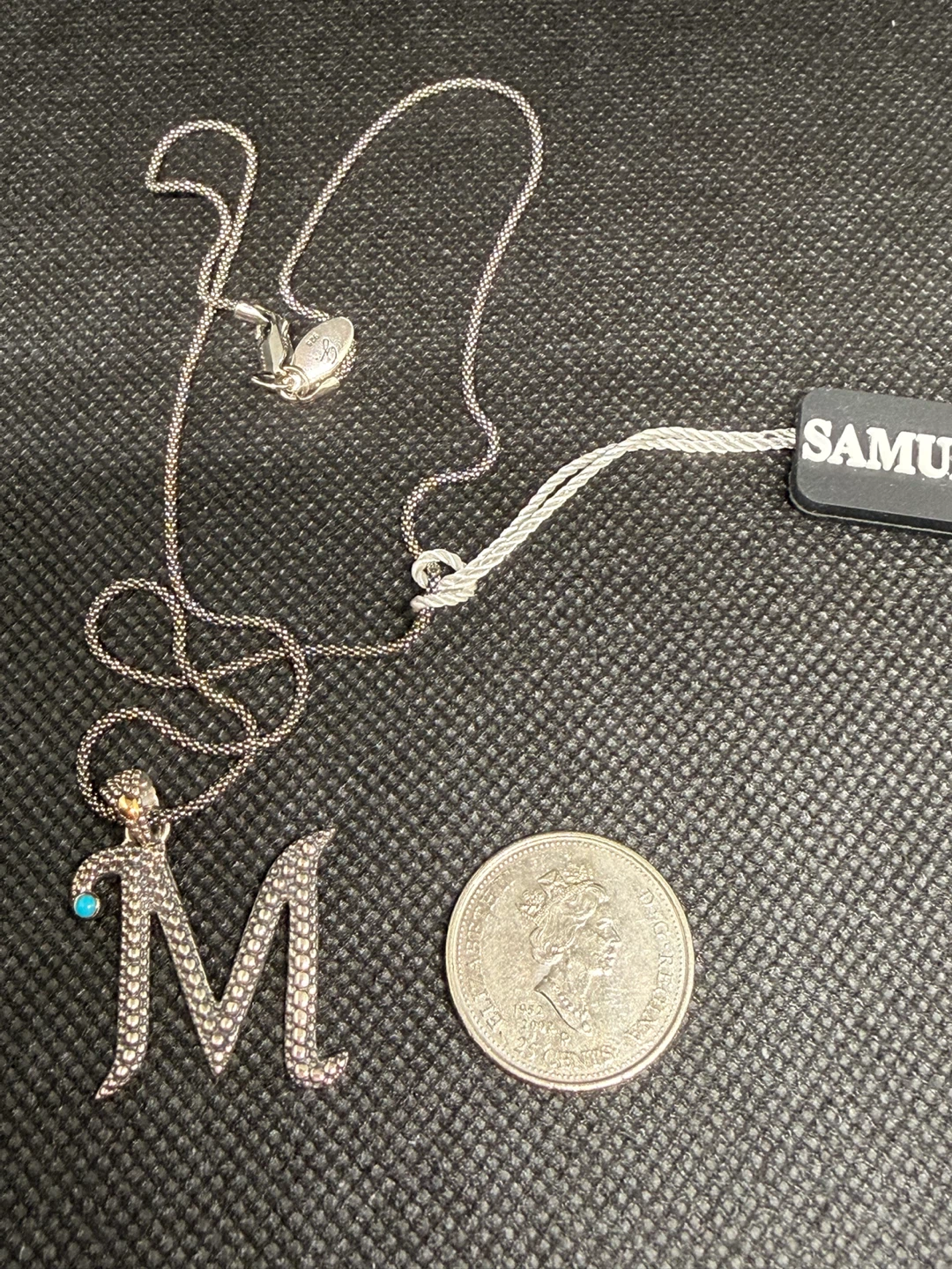 Samuel B Sterling silver 925 M Letter Pendant Necklace
