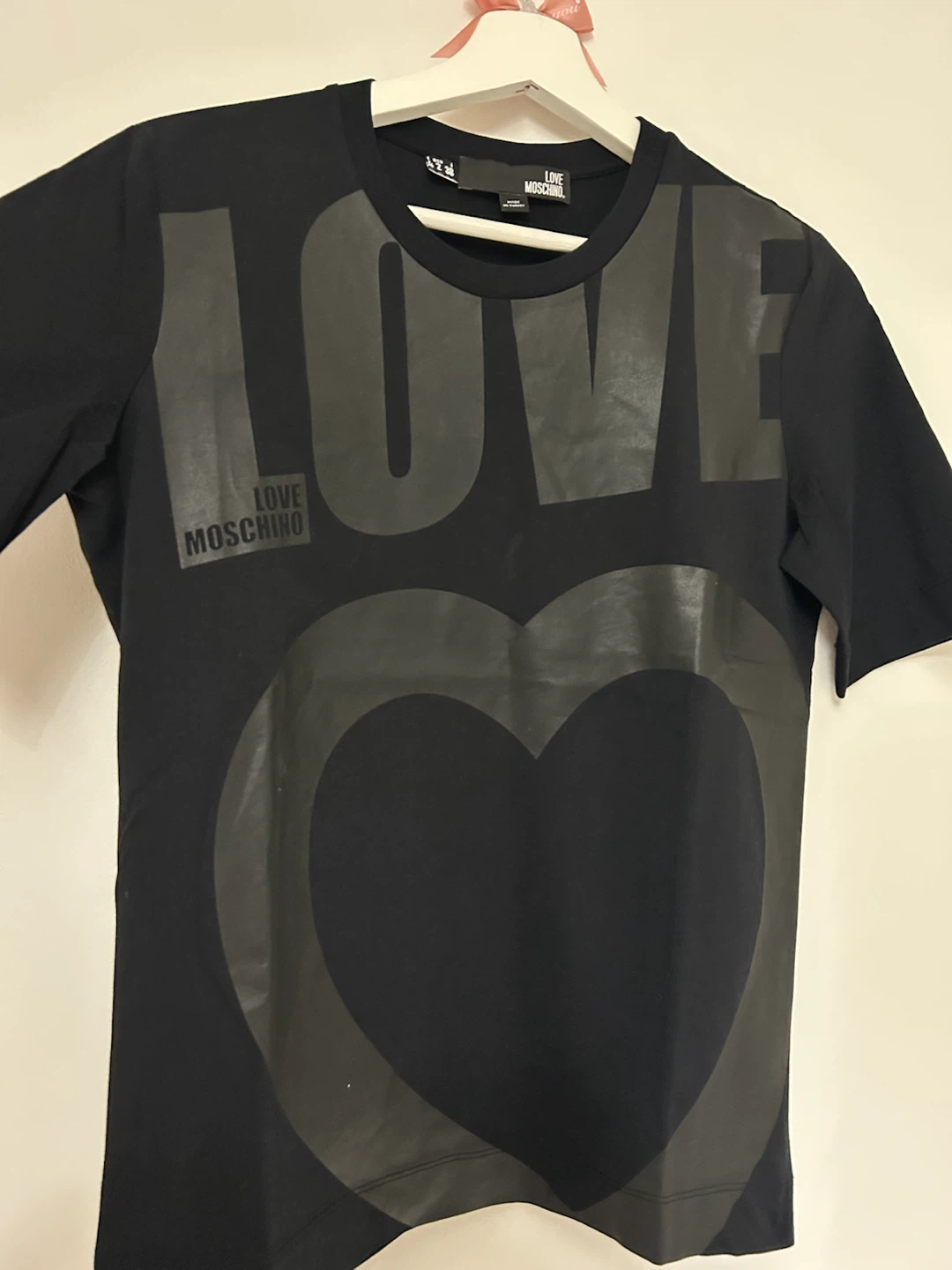 Love Moschino Black Heart & Logo T-Shirt - Size 38
