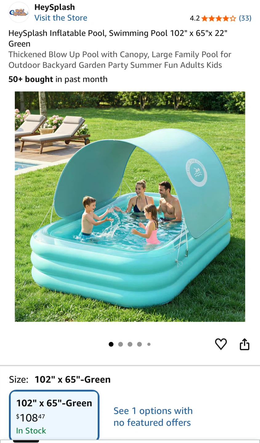 HeySplash Inflatable Swimming Pool with Canopy