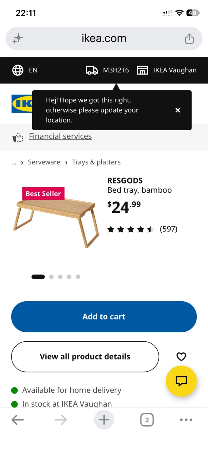 IKEA DALARED Bamboo Bed Tray