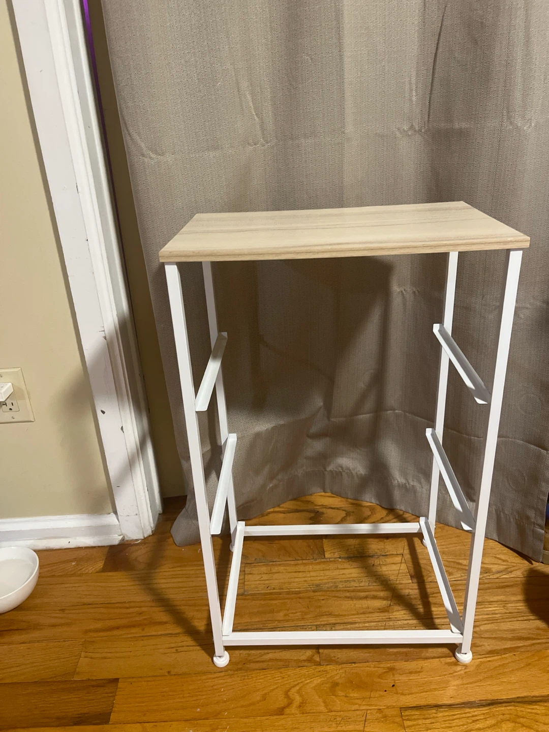 Wooden Top Side Table with White Metal Frame