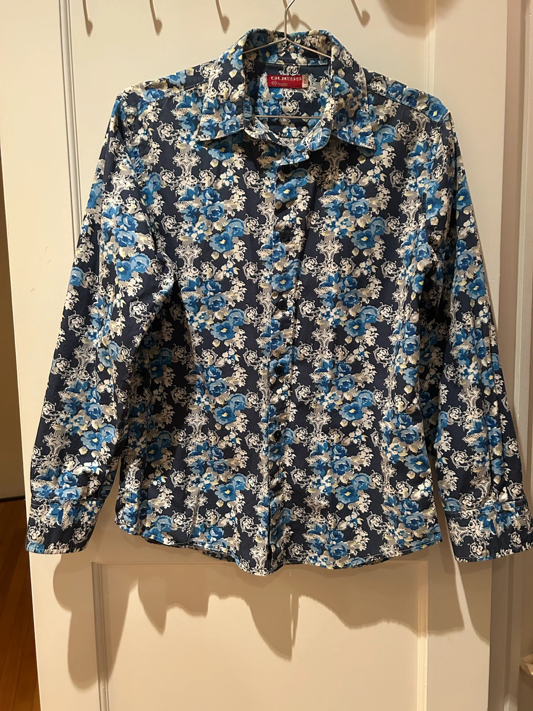 GUESS Blue Floral Long Sleeve Button-Up Shirt Men's Size L