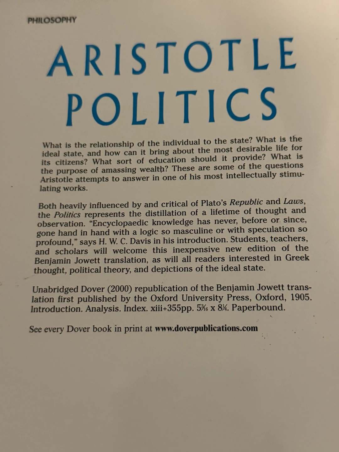 Aristotle Politics Unabridged Dover Thrift Edition - photo 2