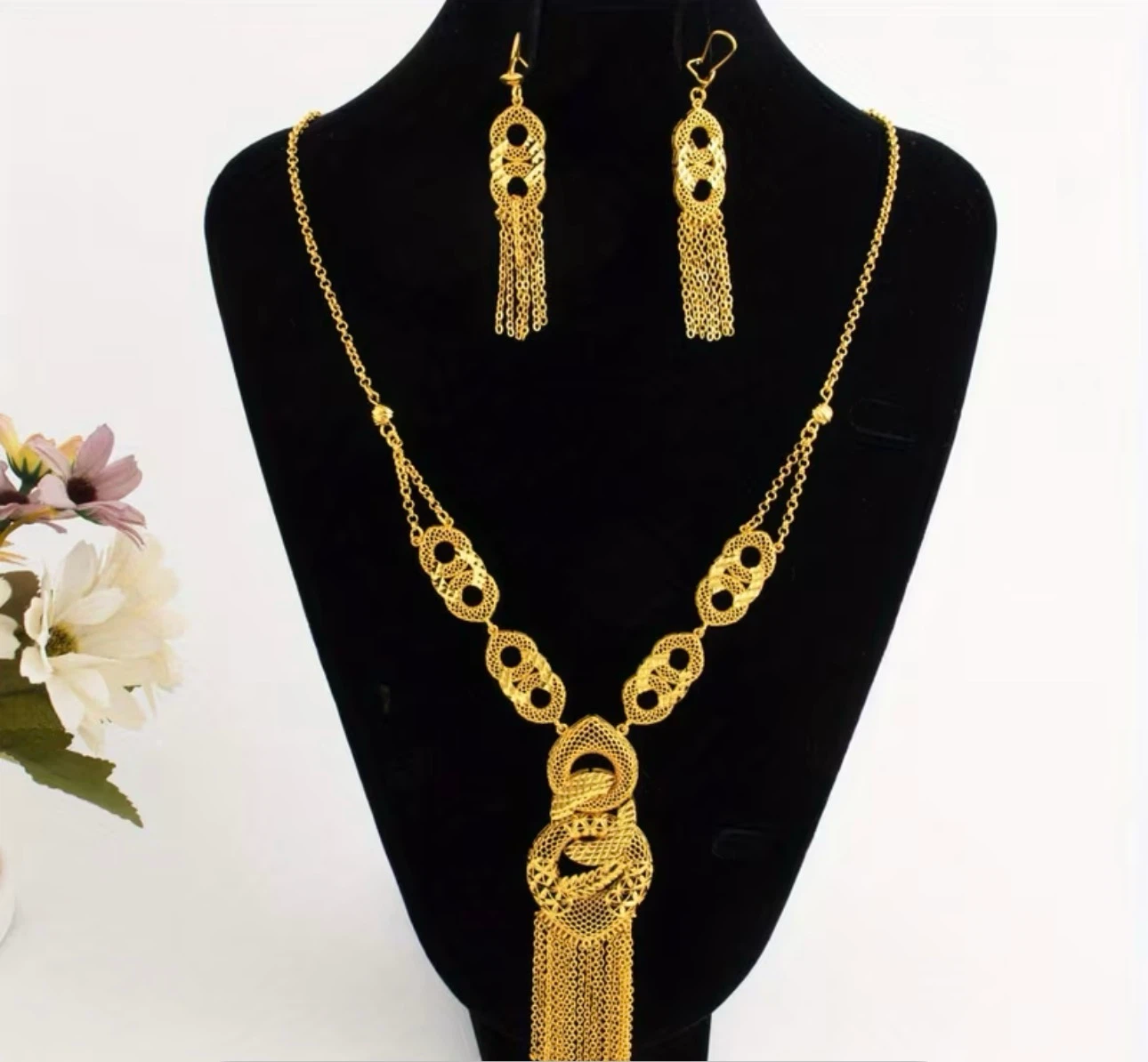 Gold Tone Necklace and Earring Set