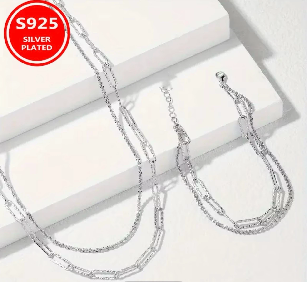 S925 Silver Plated Necklace and Bracelet Set