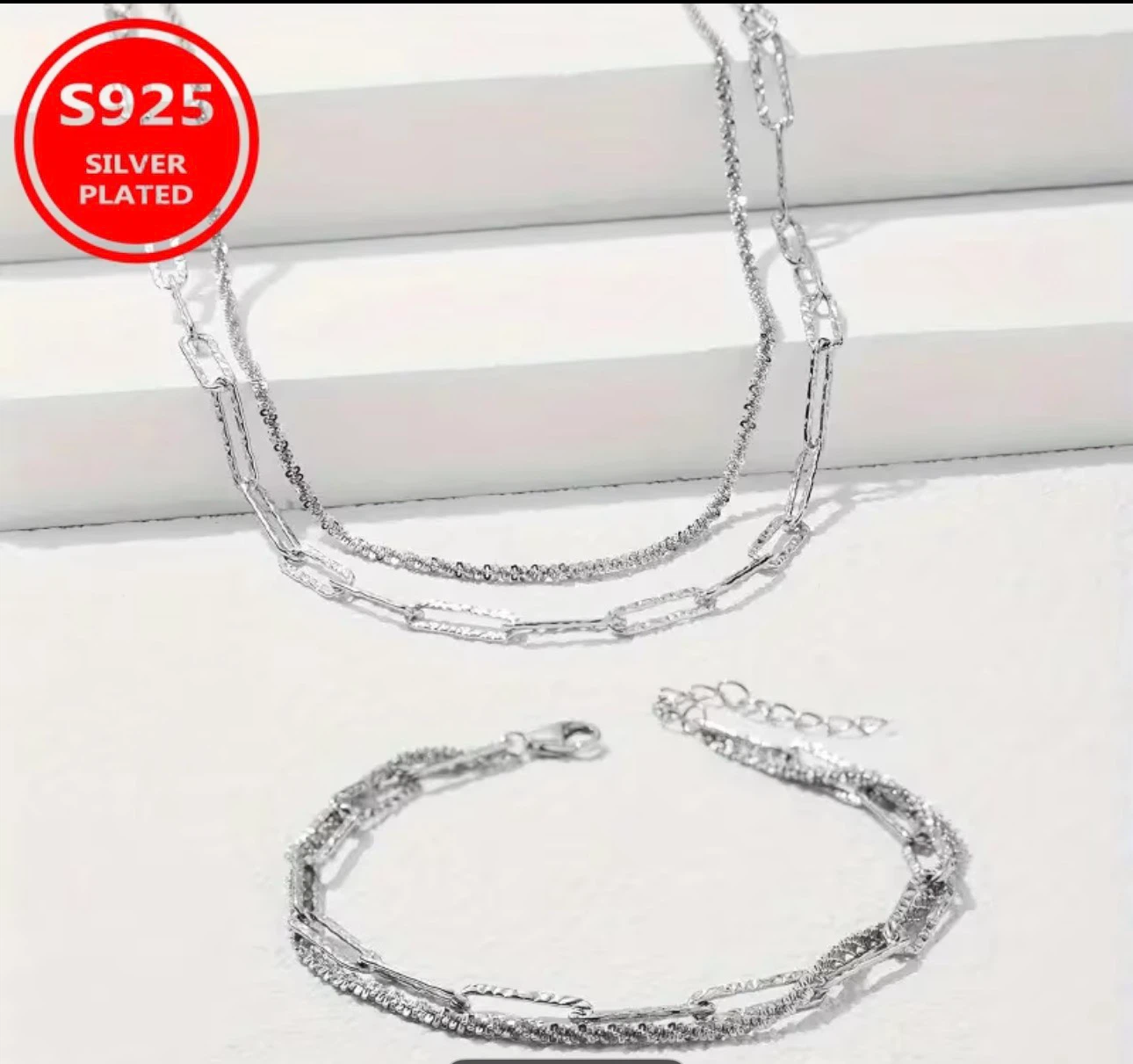 S925 Silver Plated Necklace and Bracelet Set - photo 3
