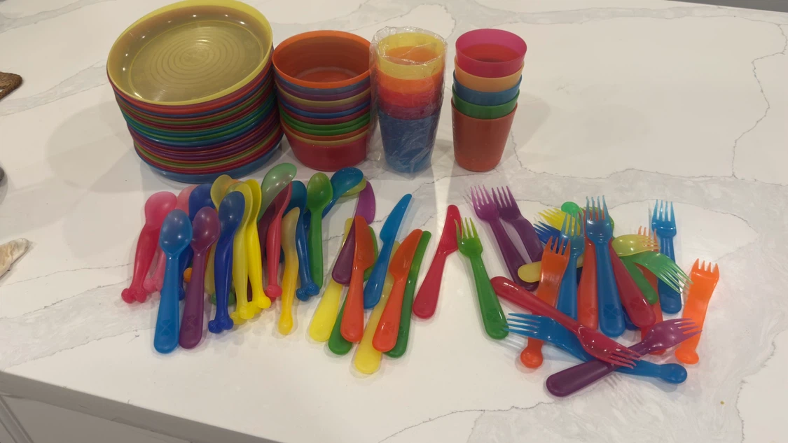 Assorted Plastic Plates, Bowls, Cups, and Cutlery Set - photo 2