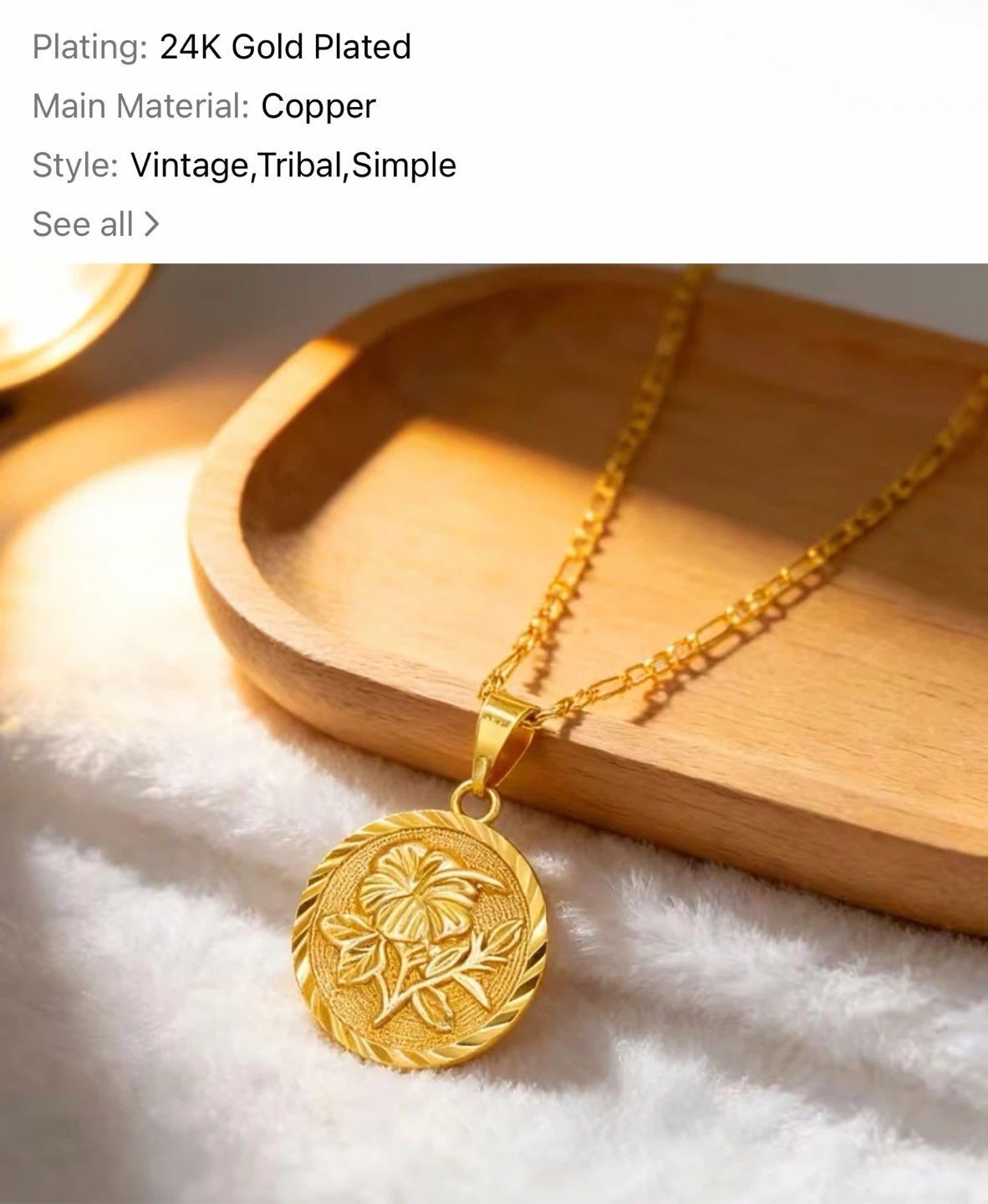 24K Gold Plated Pendant Necklace - photo 4