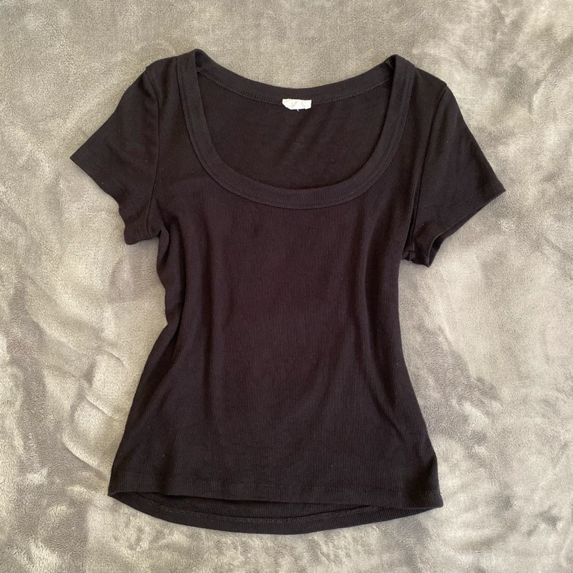 Cotton:On Black Ribbed Scoop Neck Top - Size M