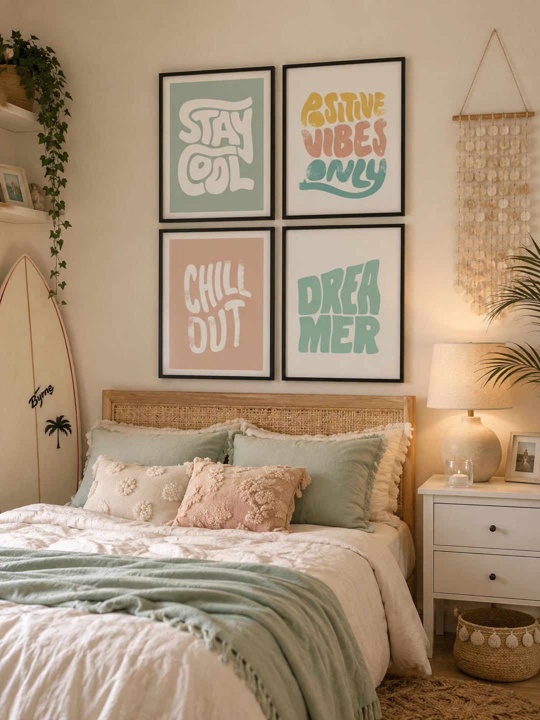 4 Funky Word Prints with Black Pictures Frames