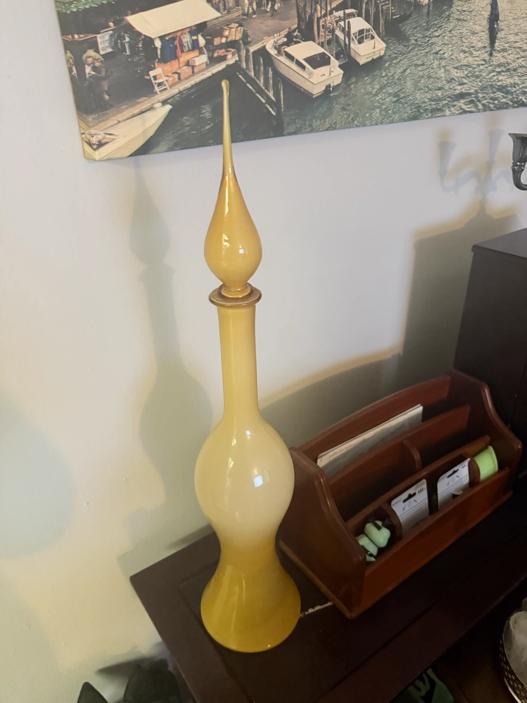 VTG Italian Empoli 2-Tone Butterscotch Amber Genie Glass Bottle - photo 2