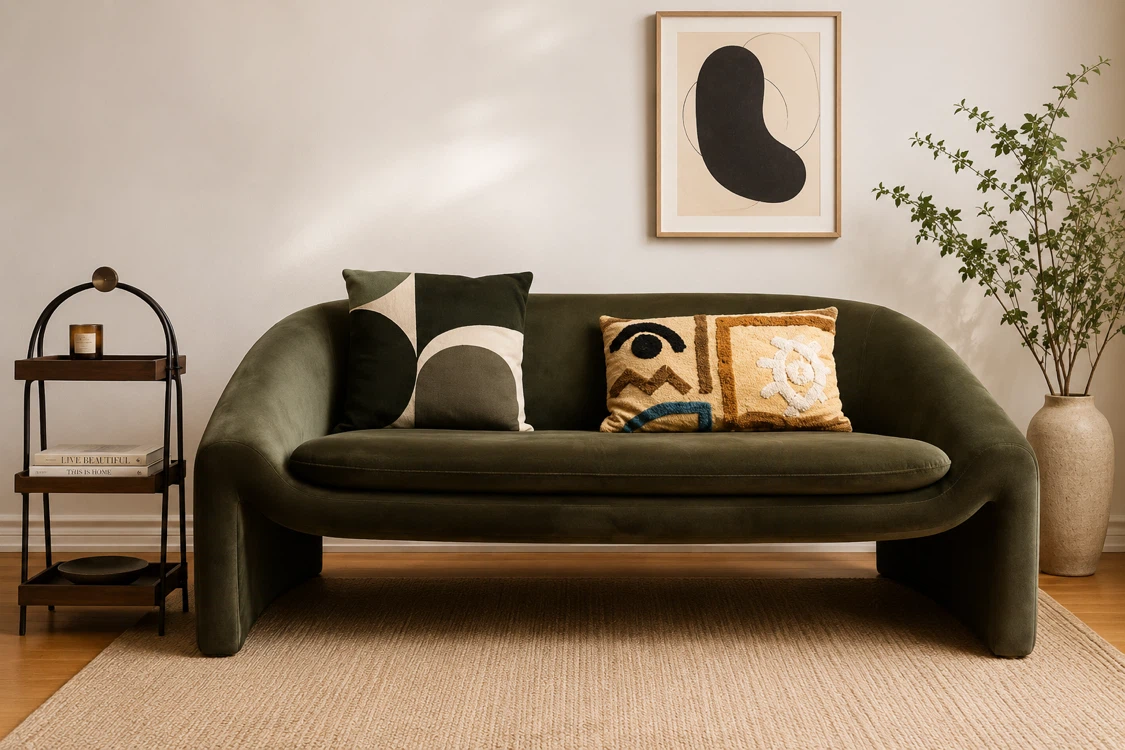 MADE Shona 2-Seater Sofa – Dark Olive Velvet