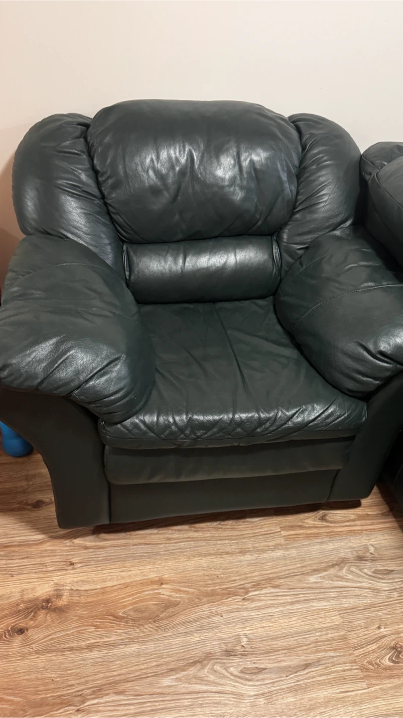 Green Leather Sofa and Loveseat Set