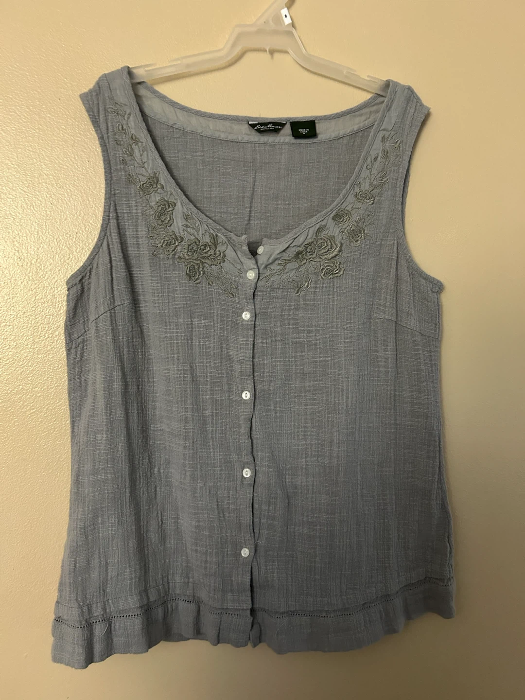 Eddie Bauer Grey Tank Top with Floral Embroidery