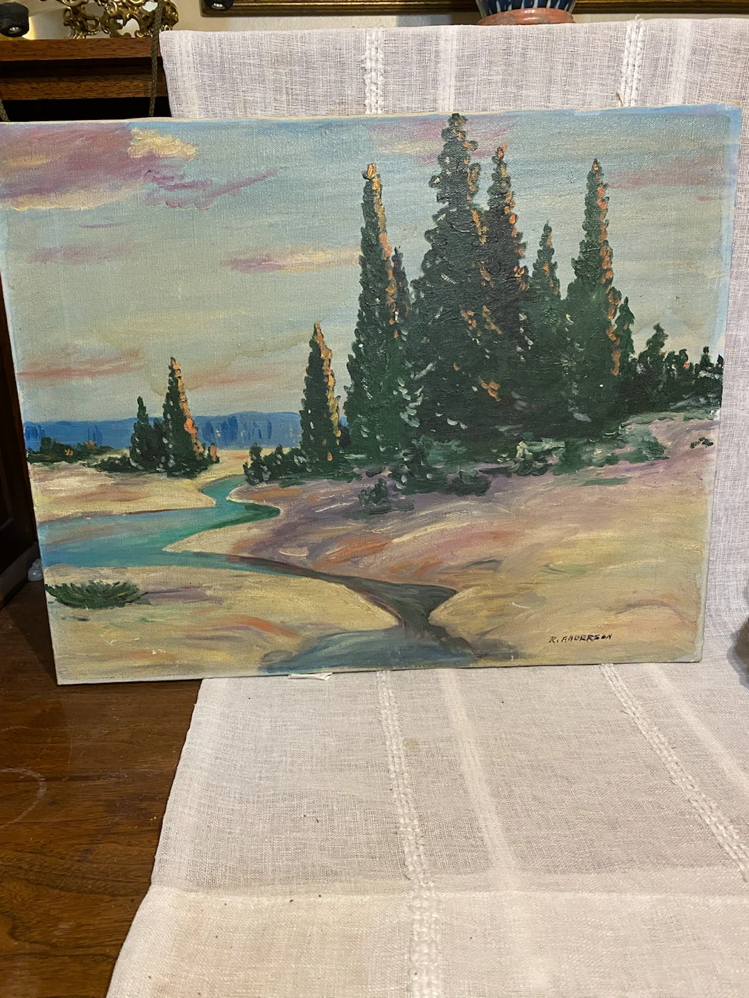 Landscape Painting with Trees and River - photo 2